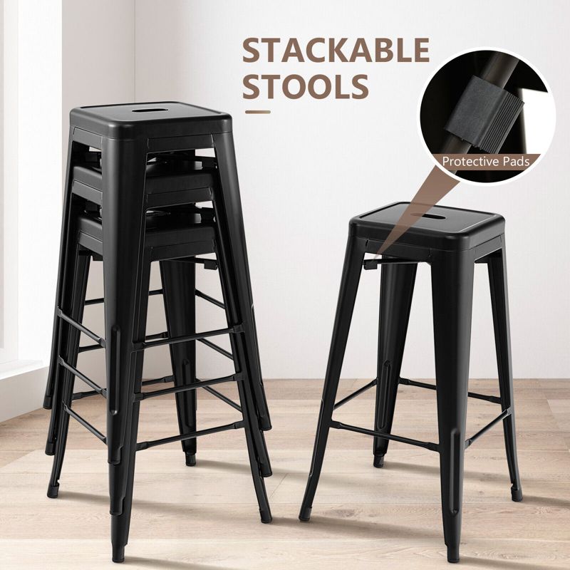 Tangkula 30" Set of 4 Stackable Backless Metal Bar Stools w/ Footrest for Kitchen, 4 of 11