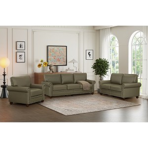 82.68" + 59.45" + 35.8" Faux Leather Round Arm 1+2+3 Seater Sofa Set with Hidden Storage - 1 of 4
