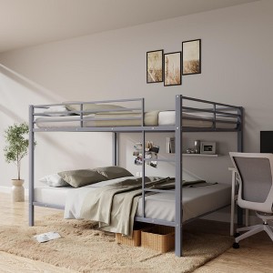 Full Over Full Bunk Bed, Heavy Duty Metal Frame, Built-in Ladder, Low Profile Design, Space-Saving-- Frevyn - 1 of 4