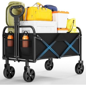 Collapsible Folding Wagon Cart, Heavy-Duty 360LBS Capacity, All-Terrain Utility Wagon with 360° Wheels & Cup Holders for Beach, Camping, Garden - 1 of 4