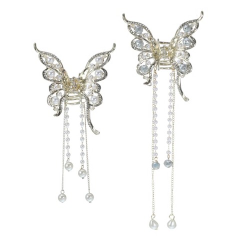 Unique Bargains Women's Butterfly Tassel Hair Clips And Pins Gold Tone ...