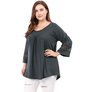 Agnes Orinda Women's Plus Size Plain Cut-Out Gathered Patchwork Long Sleeve T-Shirt - 1 of 4