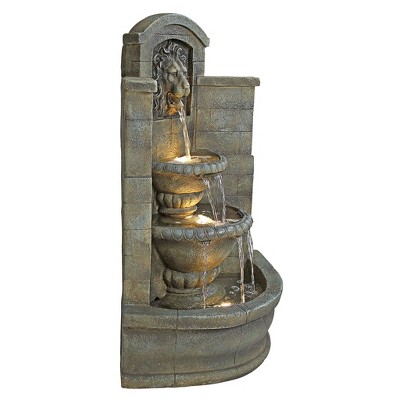 Saint Remy Antique Stone Resin Corner Fountain with LED Lights