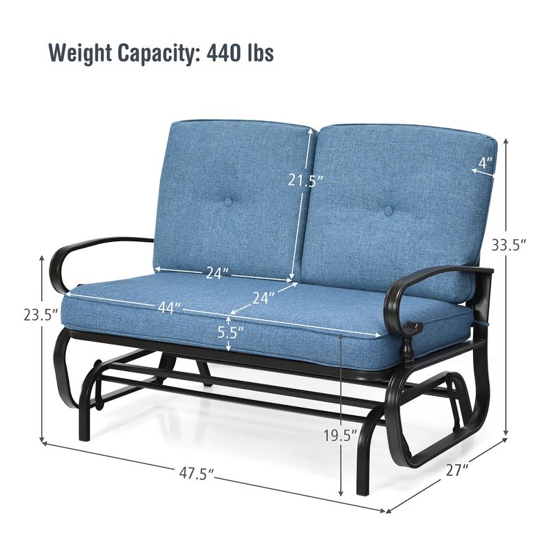 Costway 2-Person Outdoor Swing Glider Chair Bench Loveseat Cushioned Sofa Blue\Beige, 5 of 11