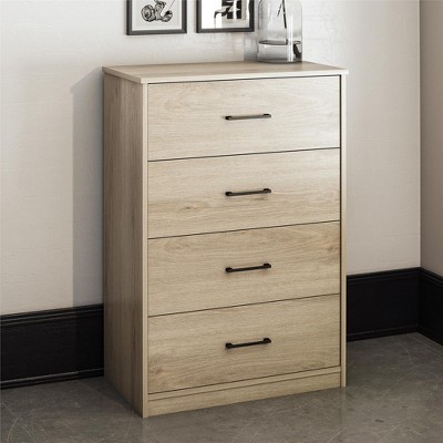 Blonde Oak 4-Drawer Dresser with Metal Handles