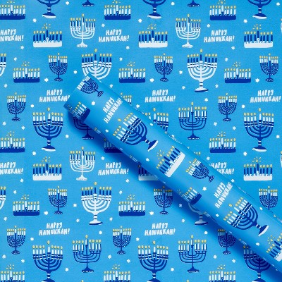Blue Hanukkah wrapping paper