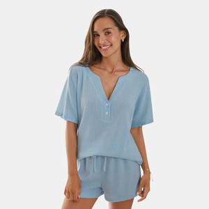 Women's Slate Ribbed Short Sleeve Tee & Shorts Pajama Set - Cupshe - 1 of 4