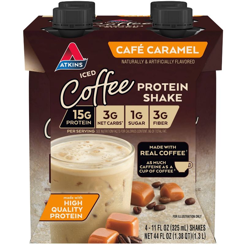 Atkins Caf&#233; Caramel Iced Coffee Protein Shake - 4ct/44 fl oz, 1 of 13