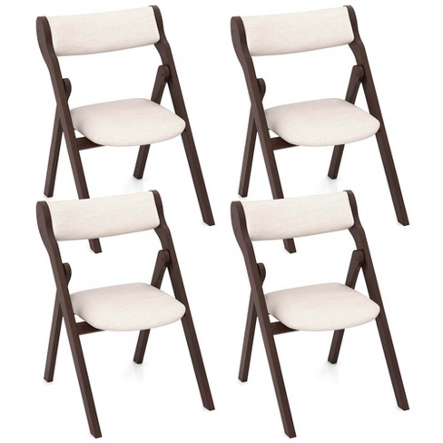 Costway Set Of 4 Folding Chairs With Comfy Padded Backrest Seat Natural Rubber Wood Frame Target