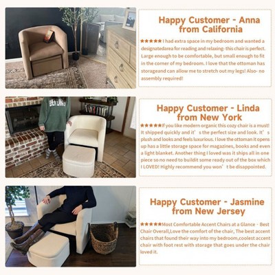 Cream Velvet Barrel Accent Chair with Storage Ottoman