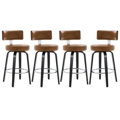 Bekrvio 26”/29” Swivel Bar Stools Set of 4,Faux Leather Upholstered with Back & Black Wood Frame,Modern Kitchen Island Stools for Kitchen Counter
