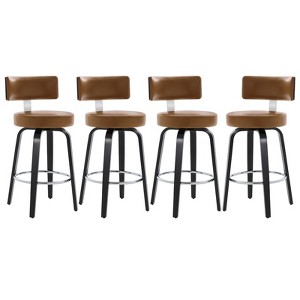 Bekrvio 26”/29” Swivel Bar Stools Set of 4,Faux Leather Upholstered with Back & Black Wood Frame,Modern Kitchen Island Stools for Kitchen Counter - 1 of 4