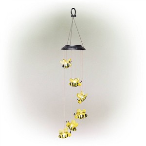Alpine Corporation LED Solar Bee Mobile Novelty Sculpture Light Cool White: Solar-Powered, Decorative Garden Accent, 27-Inch Height - 1 of 4