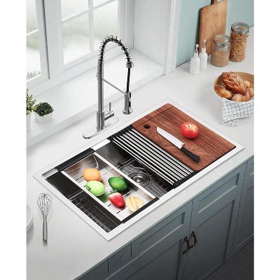 23x18 Inch Undermount Kitchen Sink, Stainless Steel Kitchen-Single Bowl Sinks, with Cutting Board for Bar, (Not Included Faucet), Silver