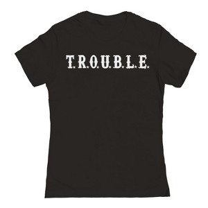Rerun Island Women's Trouble White Txt Short Sleeve Graphic Cotton T-Shirt - Black XL - 1 of 4