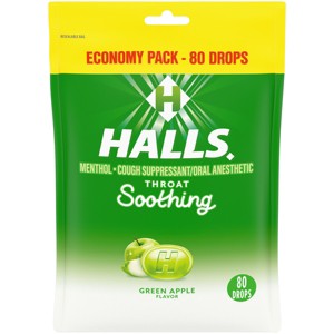 Halls Throat Soothing Lozenges - Menthol - Green Apple Flavor - 80ct - 1 of 4