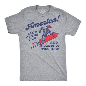 Mens Funny T Shirts America Land of the Hee and Home of the Haw Fourth Of July Tee for Men - Crazy Dog Men's T Shirt For Fourth Of July - 1 of 4