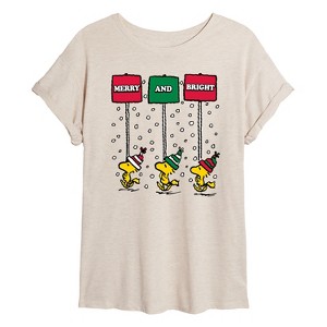 Women's - Peanuts - Woodstock Merry And Bright Christmas Oversized Graphic T-Shirt - 1 of 4