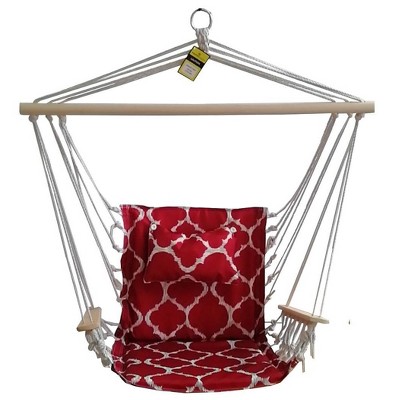 Hanging Hammock Chair with Wooden Arms - Red/Gray - Backyard Expressions