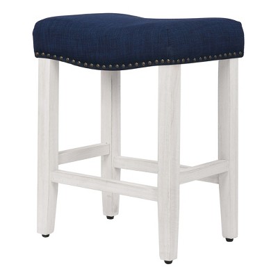 Navy Blue Wood Saddle Seat 24-inch Counter Stool Set