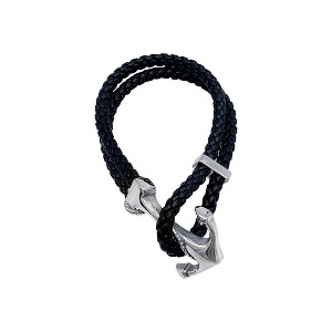 Adornia Men's Tarnish Resistant Rhodium Plated Leather and Anchor Hook Bracelet - 1 of 2