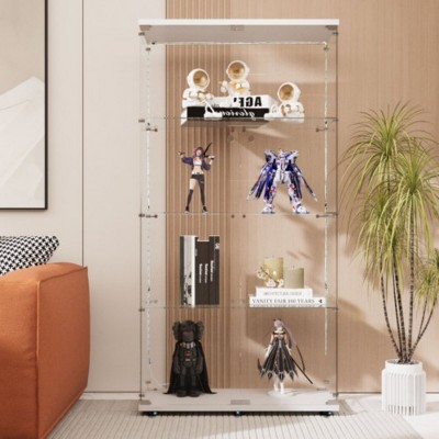 Syemin Decorative Storage Cabinets Tempered Glass Display Cabinet 4-Shelf, Display Cabinet with Lock, Curio Display Cabinet, White, 30.9"*13.58"*65.6"