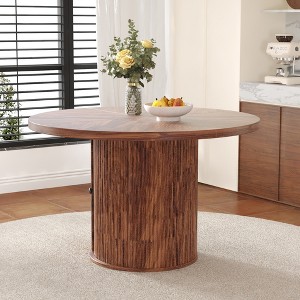 LOVSON 47.2''Round Walnut Dining Table with Double Storage and Classic Roman Column Style - Seats 4-6 in Dining Room - 1 of 4