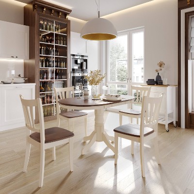 High Ladderback Cream and Brown Wood Side Chair Set