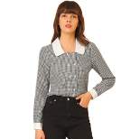 Allegra K Women's Contrast Peter Pan Collar Blouse Gingham Long Sleeve Button Front Shirt