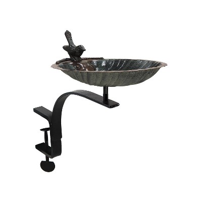 15.25" Tall Aluminum Brass Iron Scallop Shell Birdbath with Rail Mount Bracket - Achla Designs