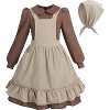 Girls Pioneer Costume Sets Colonial Village Girl 3 Piece Sets Costume Kerchief,Apron,Peter Pan Collar Dress Sets #N/A Themed Party Outfits - 2 of 4