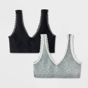 Girls' 2pk Seamless Lace Trim Bra - art class™ Black/Heather Gray