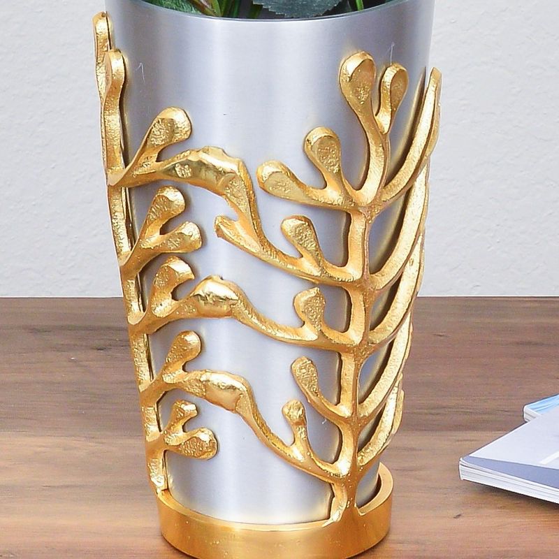 Berkware Two Tone Vase Silver and Gold Design 8.25" H x 5" D, 5 of 6
