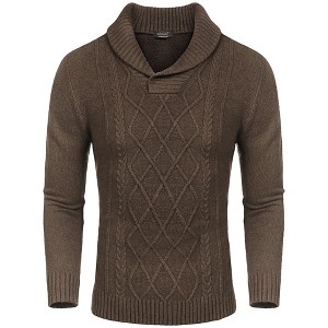COOFANDY Men's Shawl Collar Sweaters V-Neck Relaxed Fit Cable Pullovers - 1 of 4
