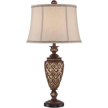 Barnes and Ivy Nicole Traditional Table Lamp 32" Tall Light Bronze with USB Cord Dimmer Bell Shade for Bedroom Living Room Bedside Nightstand Office