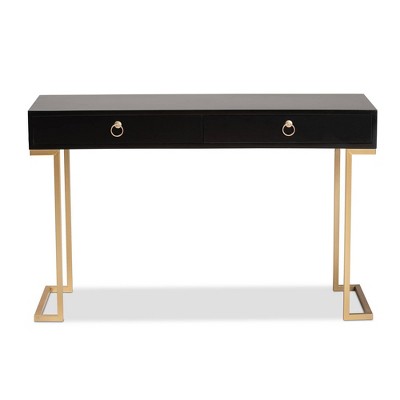 Black and Gold Wood Metal 2-Drawer Console Table