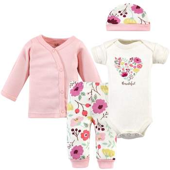 Touched by Nature Baby Girl Organic Cotton Preemie Layette 4pc Set, Botanical, Preemie