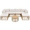 Nestfair 7pc Wicker Outdoor Sectional Set with Cushions and Pillows and Round Coffee Table Beige - 3 of 4