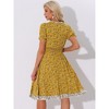 Allegra K Women's Floral Ruffle Neck Smocked Waist Short Sleeve Sundress - 4 of 4