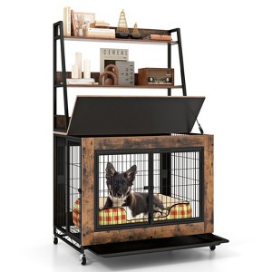 Tangkula Dog Crate Furniture w/ Storage Shelves Industrial Dog Kennel w/ Flip-up Top - 1 of 4