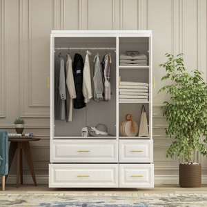 FUFU&GAGA Modern Style Pure White Armoire 3 Doors 4 Drawers Line Pattern Fashion Wardrobe - 1 of 4