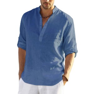 COOFANDY Men's Cotton Linen Henley T-Shirts Long Sleeve Hippie Casual Beach T-Shirts - 1 of 4