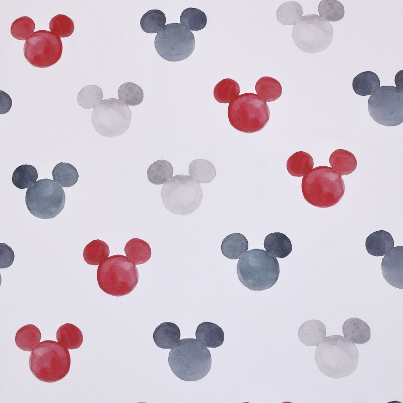 Disney Mickey Mouse - Black, White, Gray and Red Watercolor Mickey Ears Nursery Fitted Crib Sheet, 5 of 6