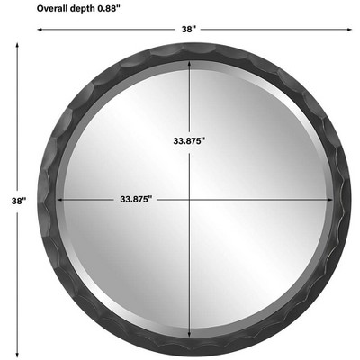 Scalloped Edge Round Black and Silver Mirror