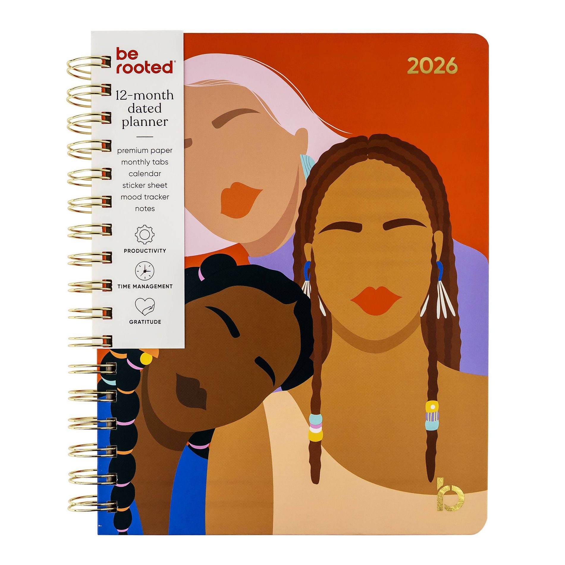 Be Rooted 2026 Yearly Planner 7"x9" 3 Girls Burnt Orange