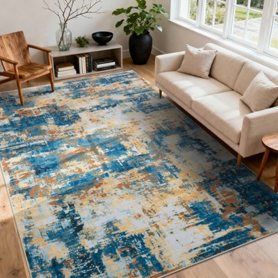 Area Rug Living Room Rug: Washable Modern Abstract Soft Thin Rug Indoor Floor No Slip Stain Resistant Carpet