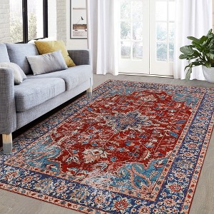 Washable Rug Traditional Oriental Rugs Soft Indoor Low Pile Carpet for Living Room Bedroom Dining - 1 of 4