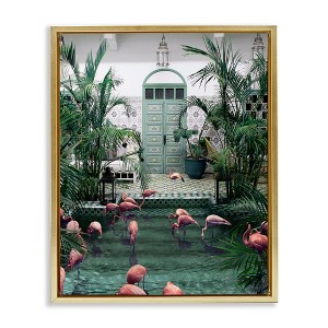 Stupell Industries Tropical Flamingo Pool Resort Floating Frame Canvas Art, Gold, 17" x 21" - 1 of 4