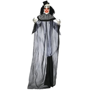 HOMCOM Classic Black and White Striped Clown, Outdoor Halloween Decoration with Sound & Motion Activated Light Up Eyes & Sound Effects - 1 of 4