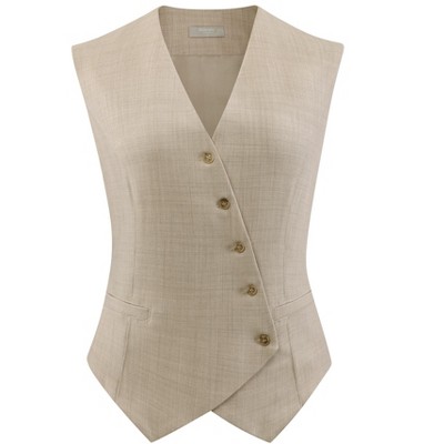 INSPIRE CHIC Women's V Neck Sleeveless Slanted Single Breasted Asymmetrical Hem Waistcoat Vest